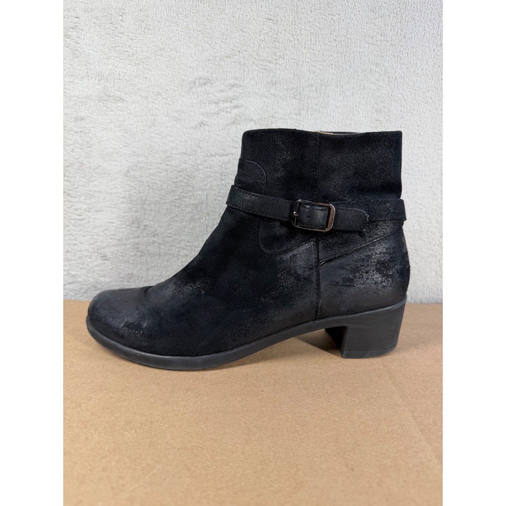 Dansko Ankle Boots Women 38 Black Distressed Suede Leather Buckle Booties